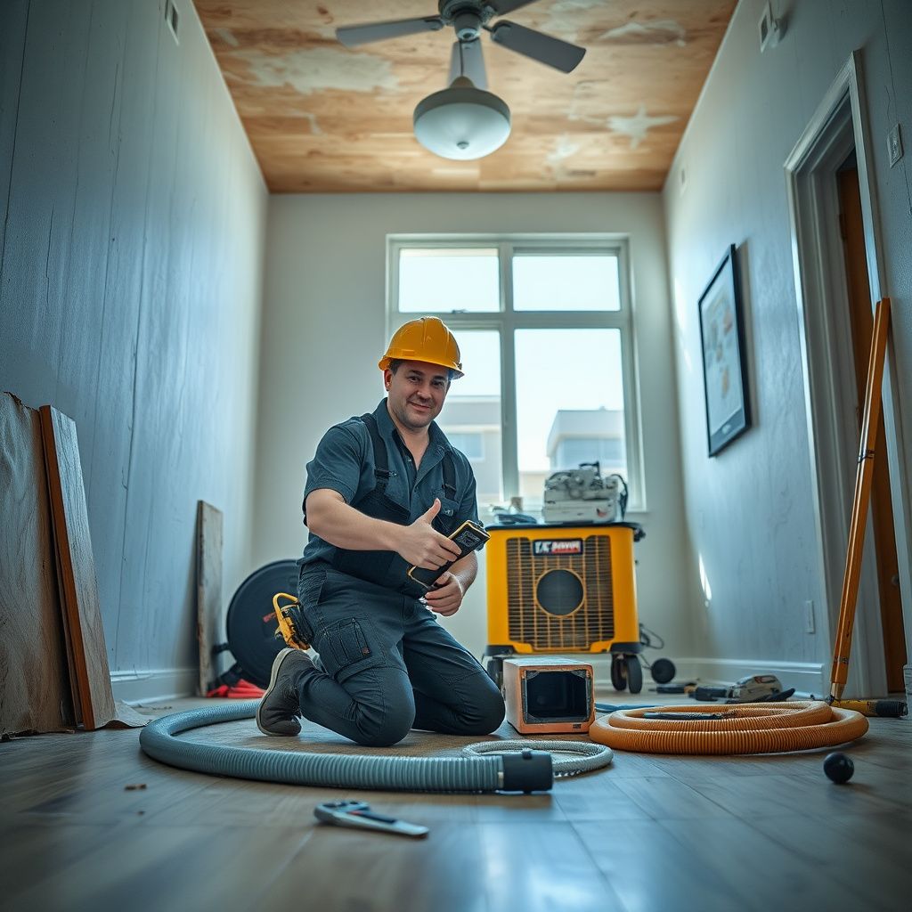 A certified technician using a thermal imaging camera to detect hidden moisture behind a stucco wall in a Los Angeles home.